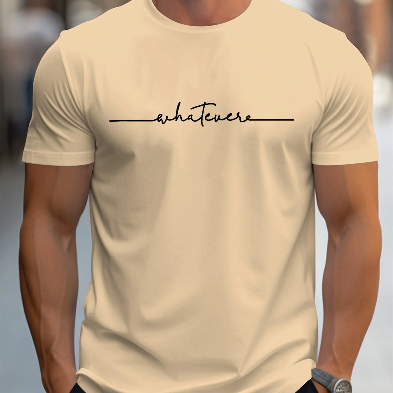 Men's Summer Casual Loose Size 100% Cotton Letter Print Round Neck Short Sleeve T-shirt Top