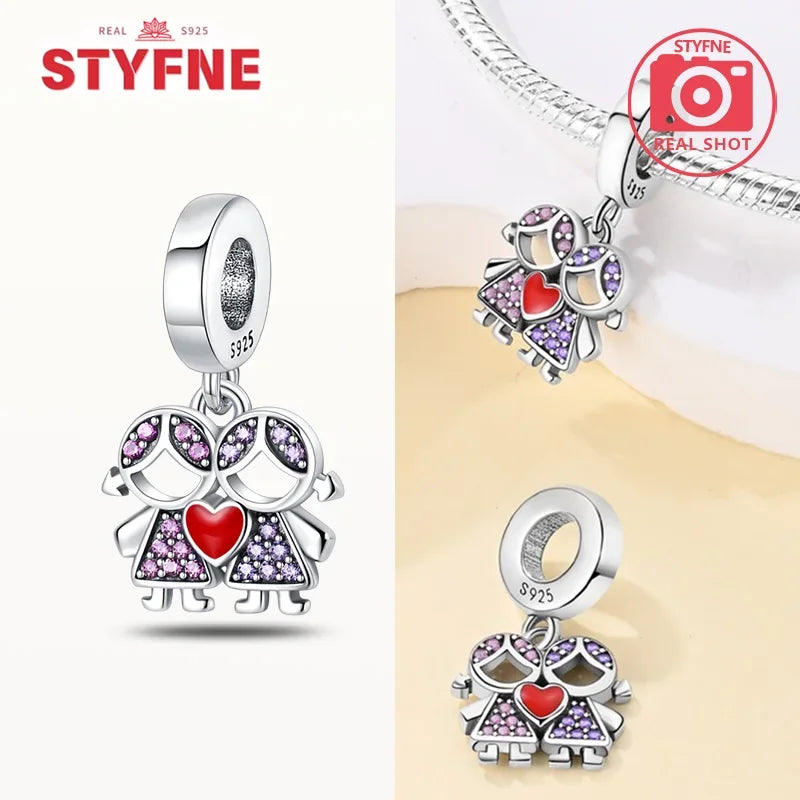 Romantic Original Accessories Sparkling Magic Cube Love Red Heart Beads 925 Silver Women Bracelet DIY Jewelry Gift Charms Beads
