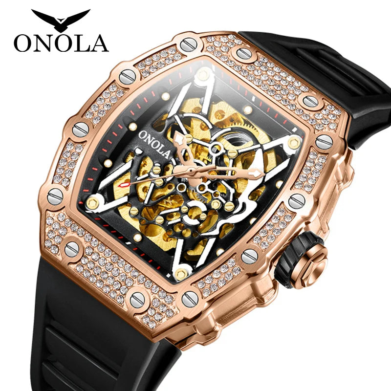 New 2022 Diamond Watch Men Brand ONOLA Luxury Automatic Mechanic Fashion Watches Man Waterpoor Montres Pour Hommes Clock