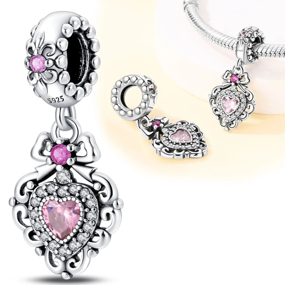 Romantic Original Accessories Sparkling Magic Cube Love Red Heart Beads 925 Silver Women Bracelet DIY Jewelry Gift Charms Beads