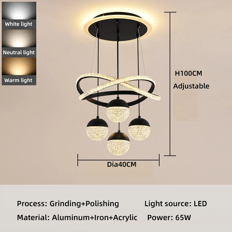 Modern Acrylic Imitation Crystal Chandelier Home Decor Dining Table Pendant Lamp Bedroom LED Indoor Lighting Living Room Lights