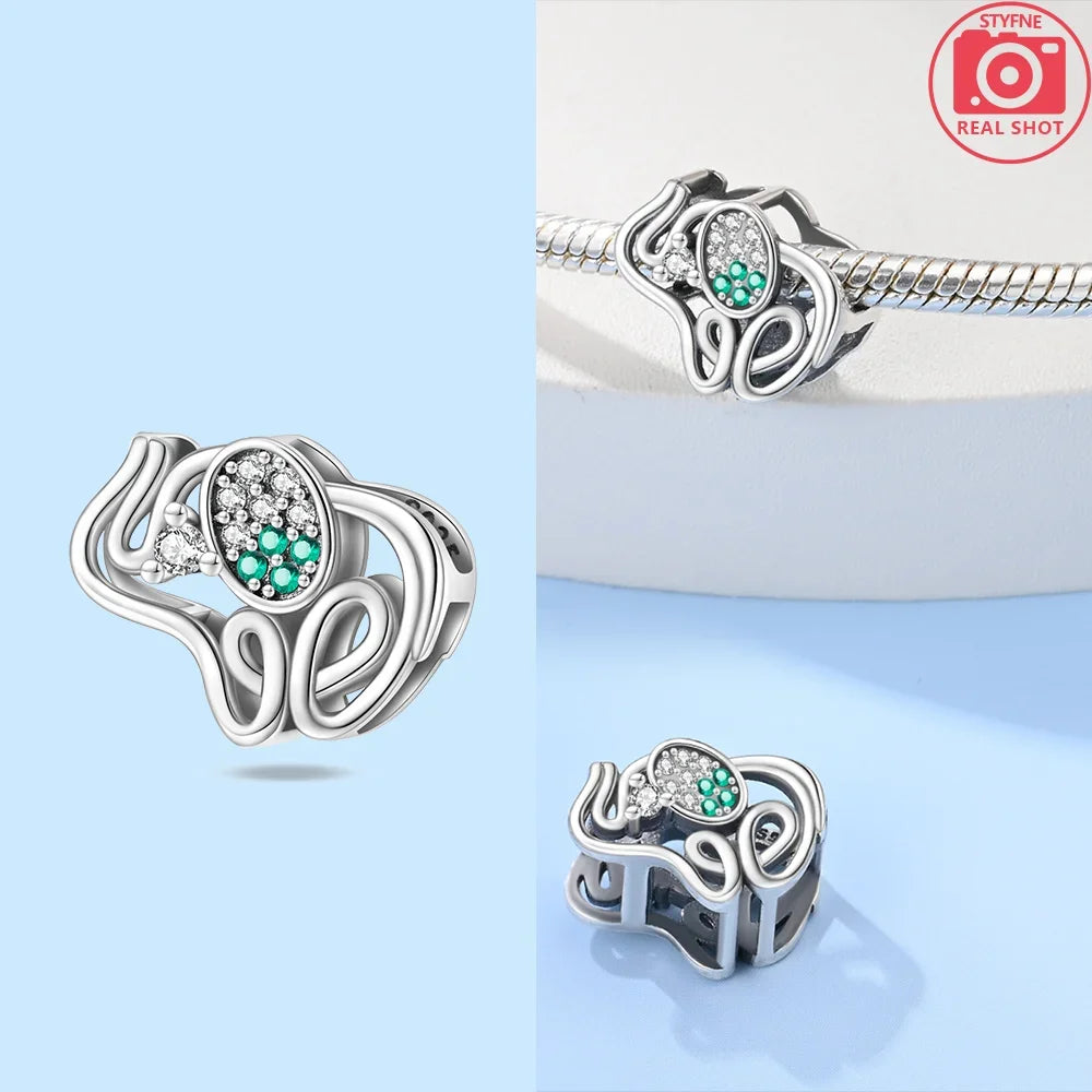 Original Lovely Elephant Purple Zircon Charms Beads 925 Sterling Silver Fit Bracelet Jewelry Diy Woman's Gift Necklace Accessory