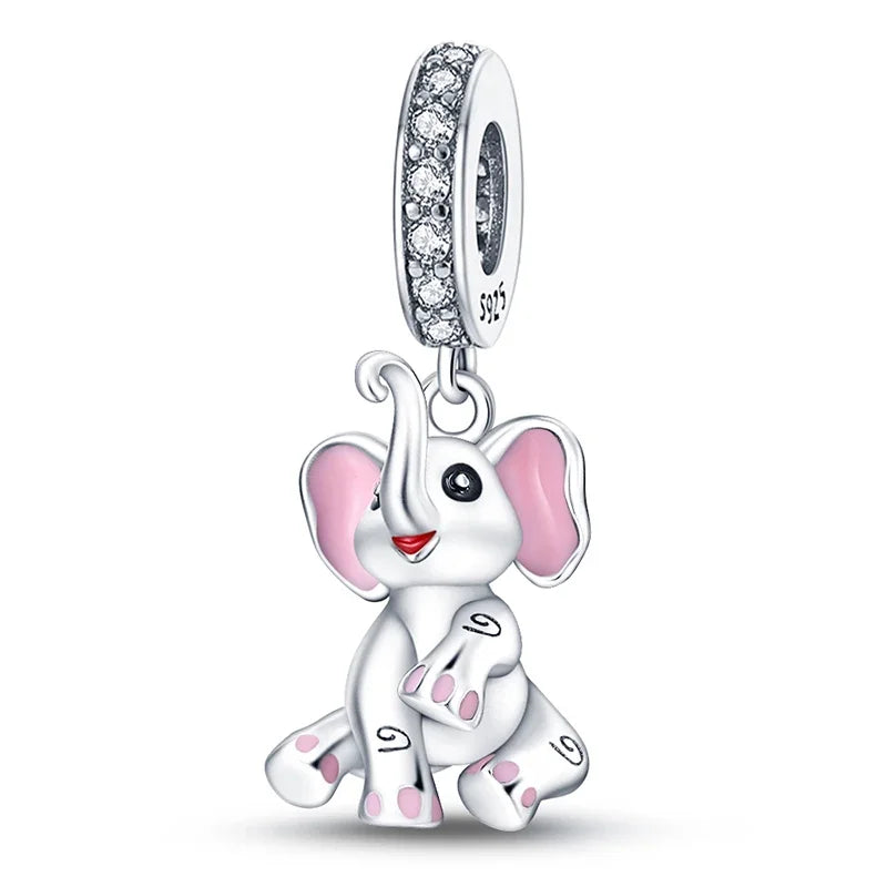 Original Lovely Elephant Purple Zircon Charms Beads 925 Sterling Silver Fit Bracelet Jewelry Diy Woman's Gift Necklace Accessory