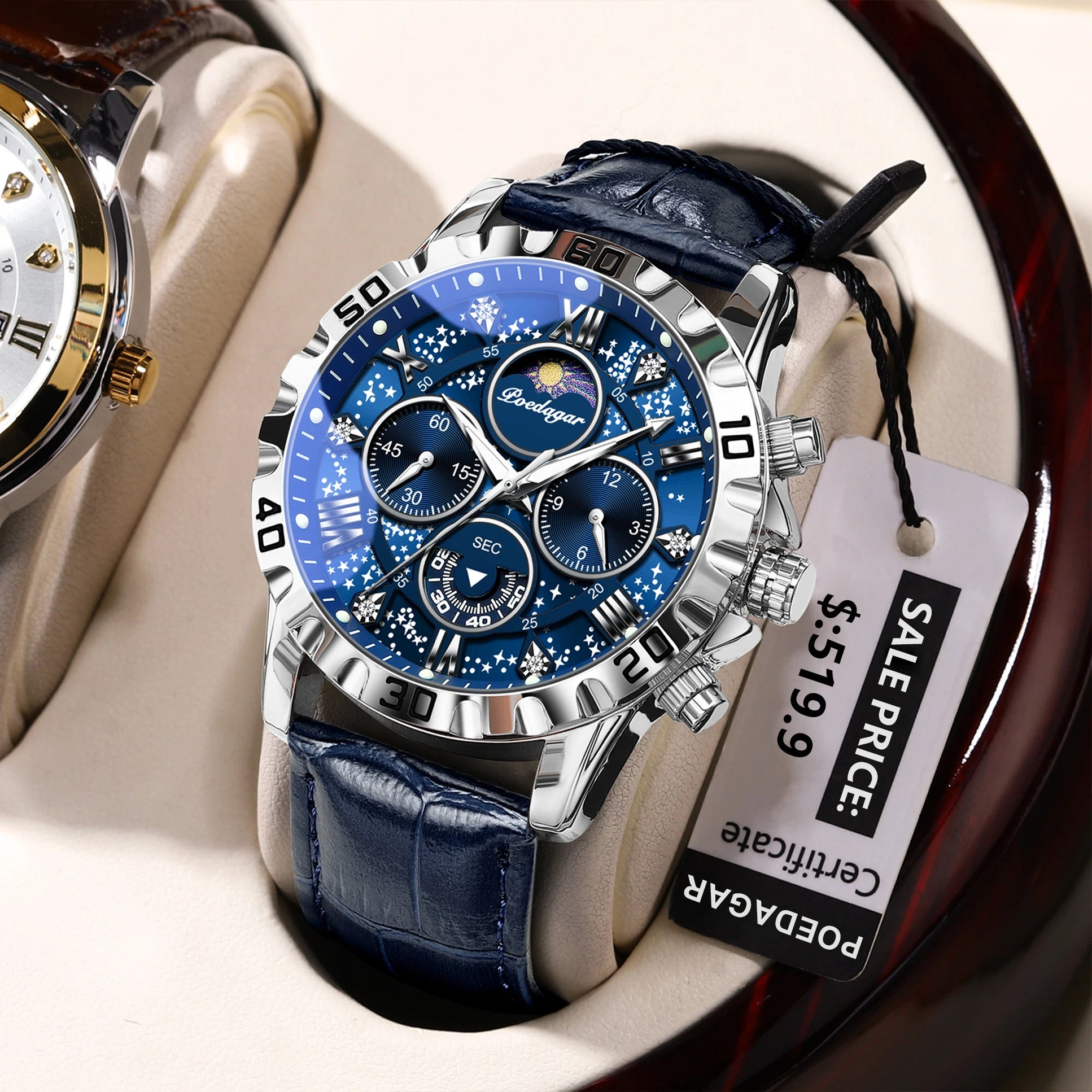 POEDAGAR Luxury Fashion Man Watch Waterproof Luminous Chronograph Leather Watches For Men Sports Outdoor Men's Quartz Wristwatch
