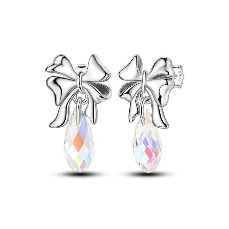 Fashion Spring Series Earrings For Women 925 Silver Color Butterfly Dragonfly Flower Heart Shaped Ear Studs Fine Jewelry Couple