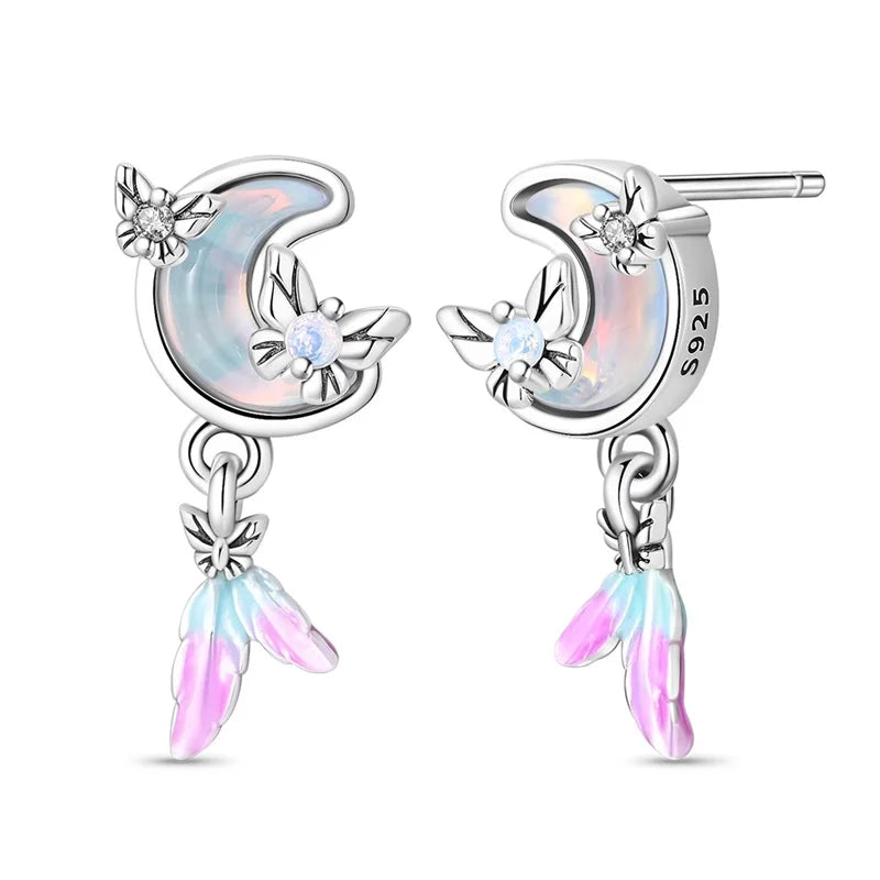 Fashion Spring Series Earrings For Women 925 Silver Color Butterfly Dragonfly Flower Heart Shaped Ear Studs Fine Jewelry Couple