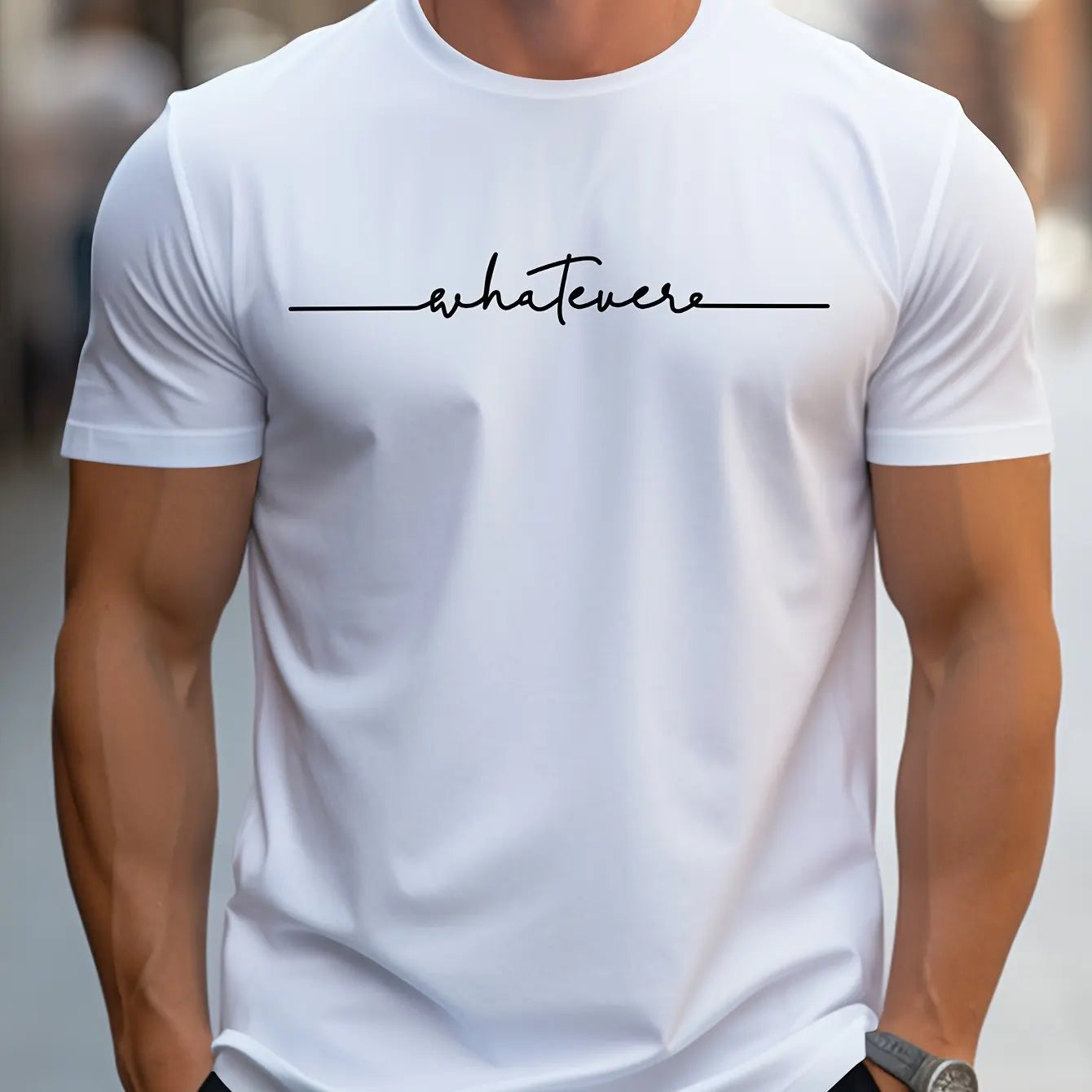 Men's Summer Casual Loose Size 100% Cotton Letter Print Round Neck Short Sleeve T-shirt Top