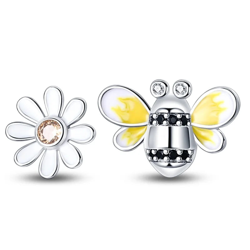 Fashion Spring Series Earrings For Women 925 Silver Color Butterfly Dragonfly Flower Heart Shaped Ear Studs Fine Jewelry Couple