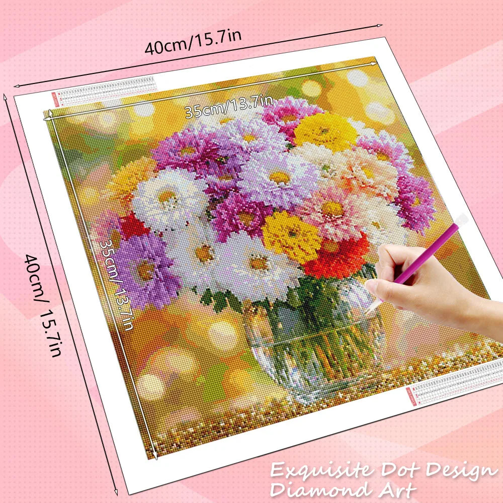 HUACAN Diamond Mosaic Chrysanthemum Flower Sunset Home Decor Rhinestones Diy Diamond Painting Floral Gift Full Kits