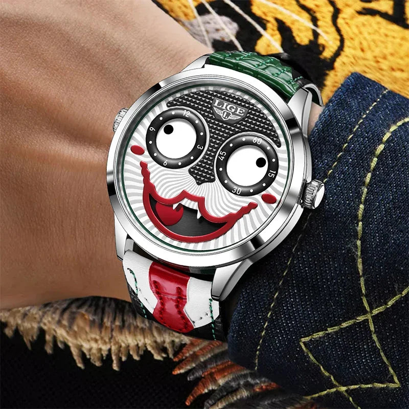 LIGE 2025 TOP Men's Watches Quartz Clown Dial Watches Unique Strange Fashion Cool Watch Waterproof watches for men reloj hommes
