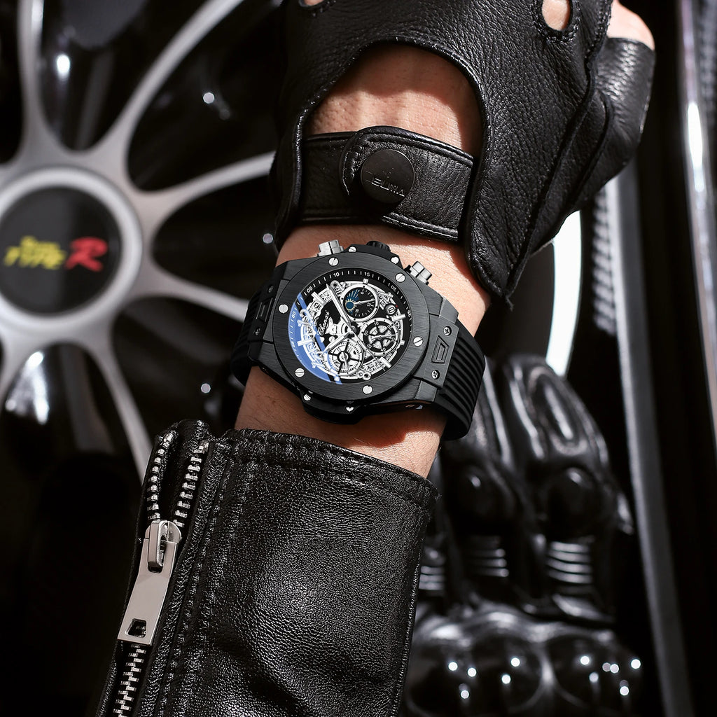 CHENXI Fashion Silicone Sports Military Watch Men Multifunctional Waterproof Luminous Quartz Starry Lunar Phases Watches for Men