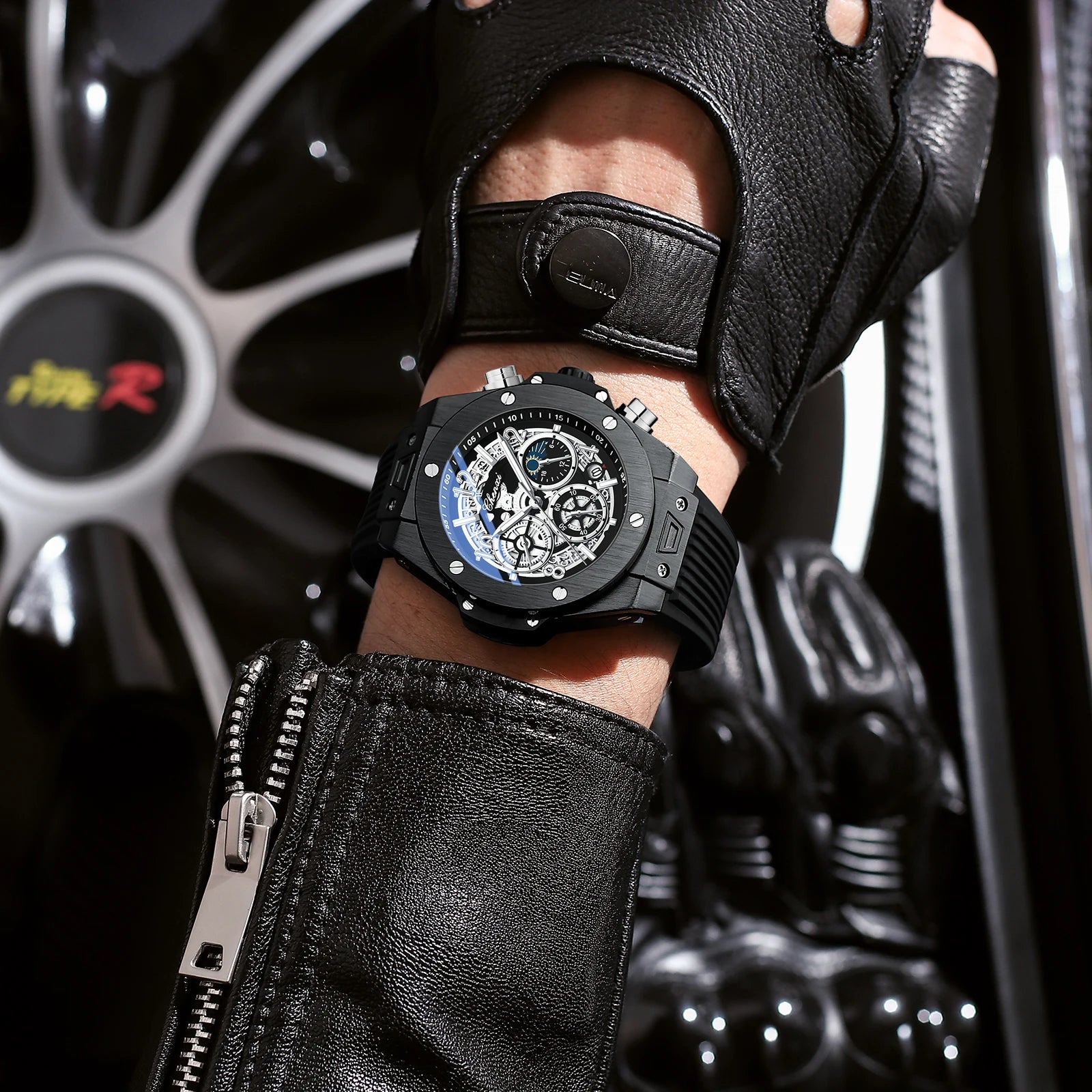 CHENXI Fashion Silicone Sports Military Watch Men Multifunctional Waterproof Luminous Quartz Starry Lunar Phases Watches for Men
