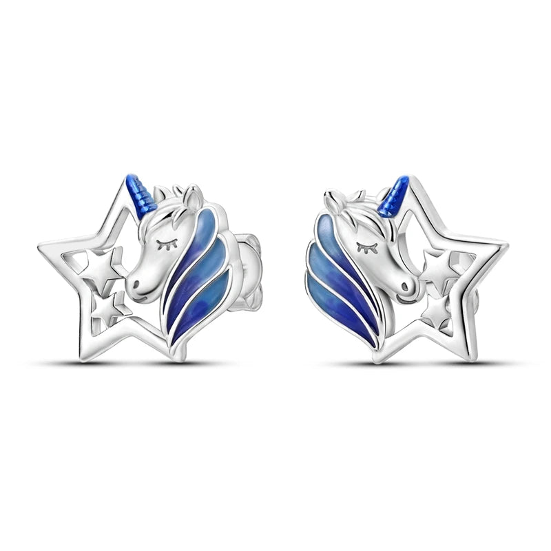 Fashion Spring Series Earrings For Women 925 Silver Color Butterfly Dragonfly Flower Heart Shaped Ear Studs Fine Jewelry Couple
