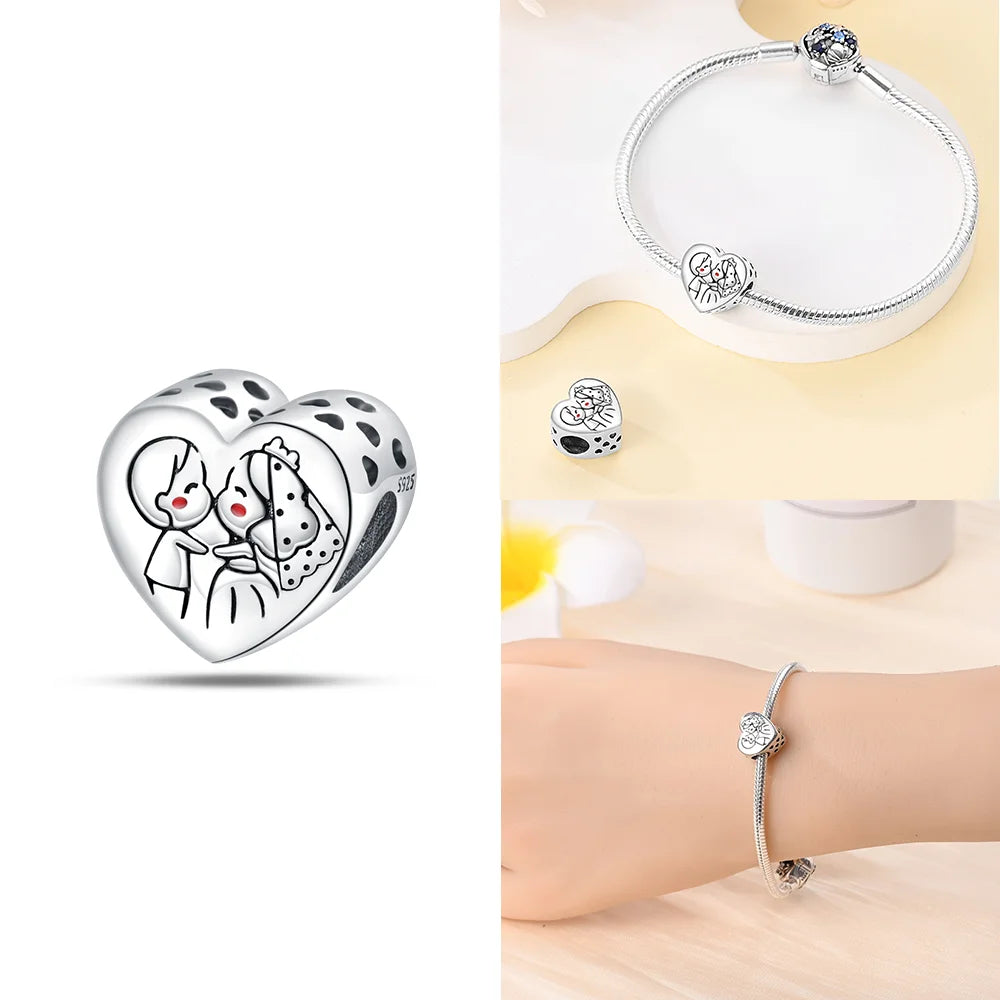 Romantic Original Accessories Sparkling Magic Cube Love Red Heart Beads 925 Silver Women Bracelet DIY Jewelry Gift Charms Beads