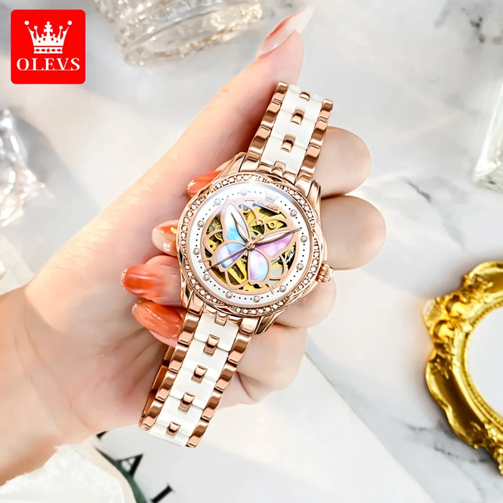 OLEVS 6615 Womens Watch Original Brand Automatic Mechanical Watch Waterproof Stainless Steel Watch With Box Watches Luxury Women