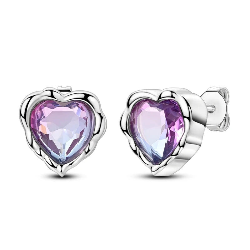 Fashion Spring Series Earrings For Women 925 Silver Color Butterfly Dragonfly Flower Heart Shaped Ear Studs Fine Jewelry Couple