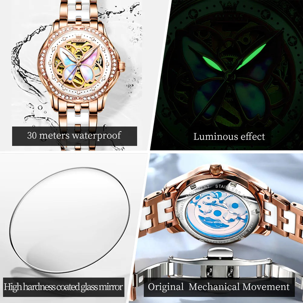 OLEVS 6615 Womens Watch Original Brand Automatic Mechanical Watch Waterproof Stainless Steel Watch With Box Watches Luxury Women