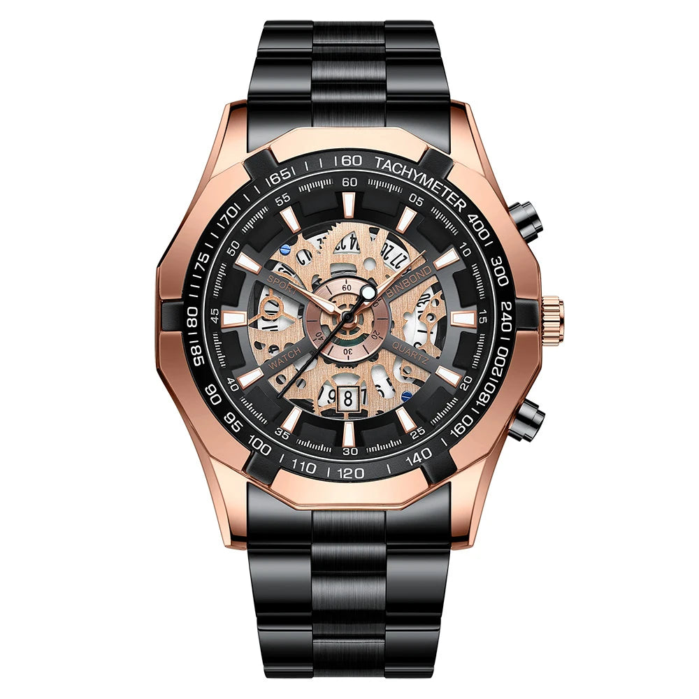 BINBOND S033 Luxury Hollow Non-Mechanical Business Quartz Men Watches 30M Waterproof Trendy Hollow Design Classics Men Watches