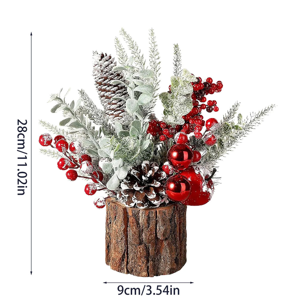 Christmas Tree Mini Desktop Pine Cone Red Berry Christmas Decoration Tabletop Tree Festive Holiday Home Decor