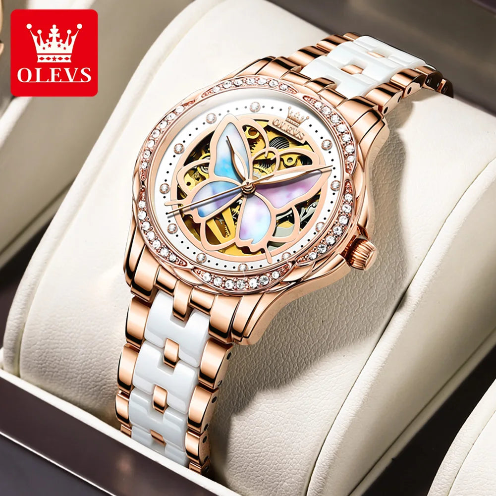 OLEVS 6615 Womens Watch Original Brand Automatic Mechanical Watch Waterproof Stainless Steel Watch With Box Watches Luxury Women