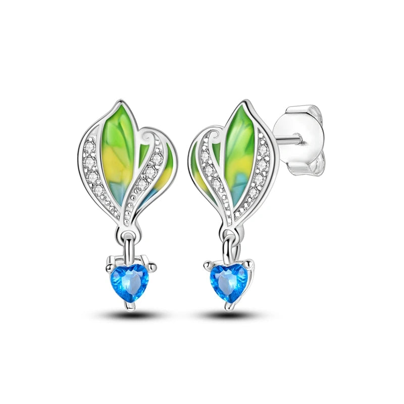 Fashion Spring Series Earrings For Women 925 Silver Color Butterfly Dragonfly Flower Heart Shaped Ear Studs Fine Jewelry Couple