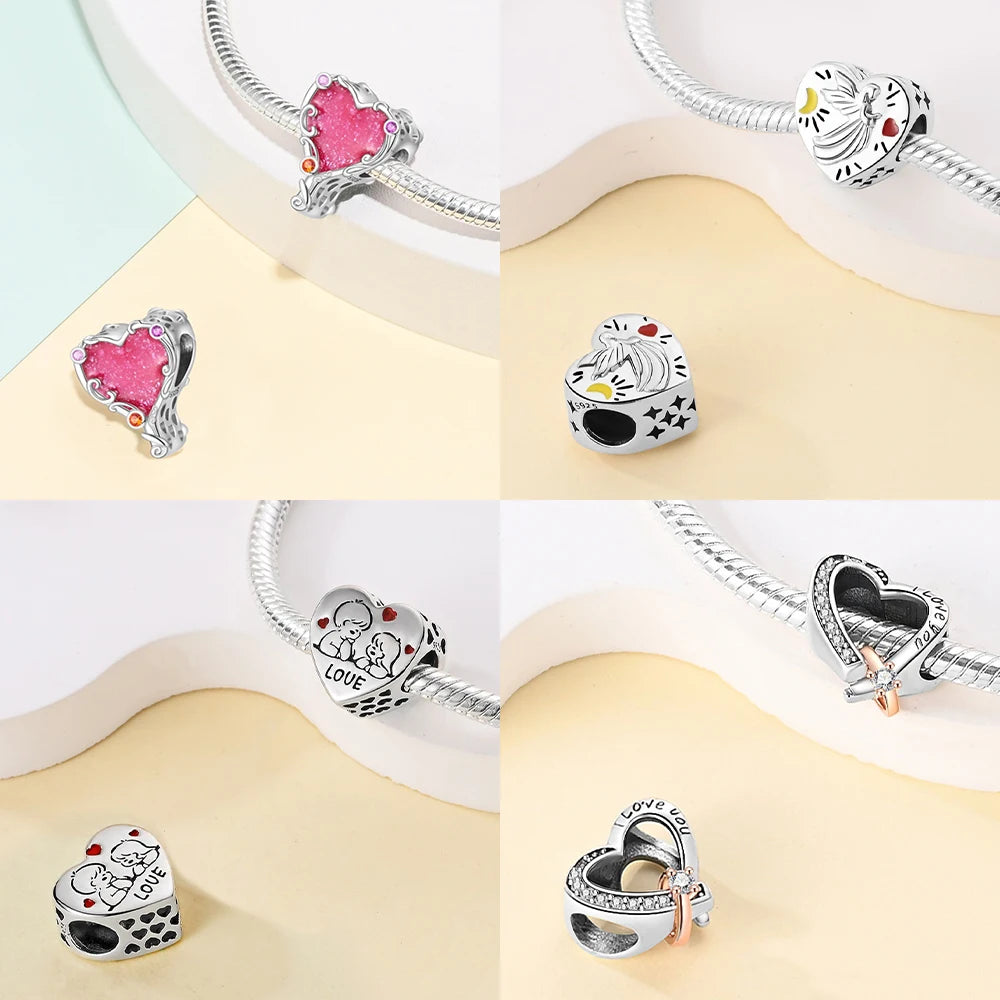 Romantic Original Accessories Sparkling Magic Cube Love Red Heart Beads 925 Silver Women Bracelet DIY Jewelry Gift Charms Beads