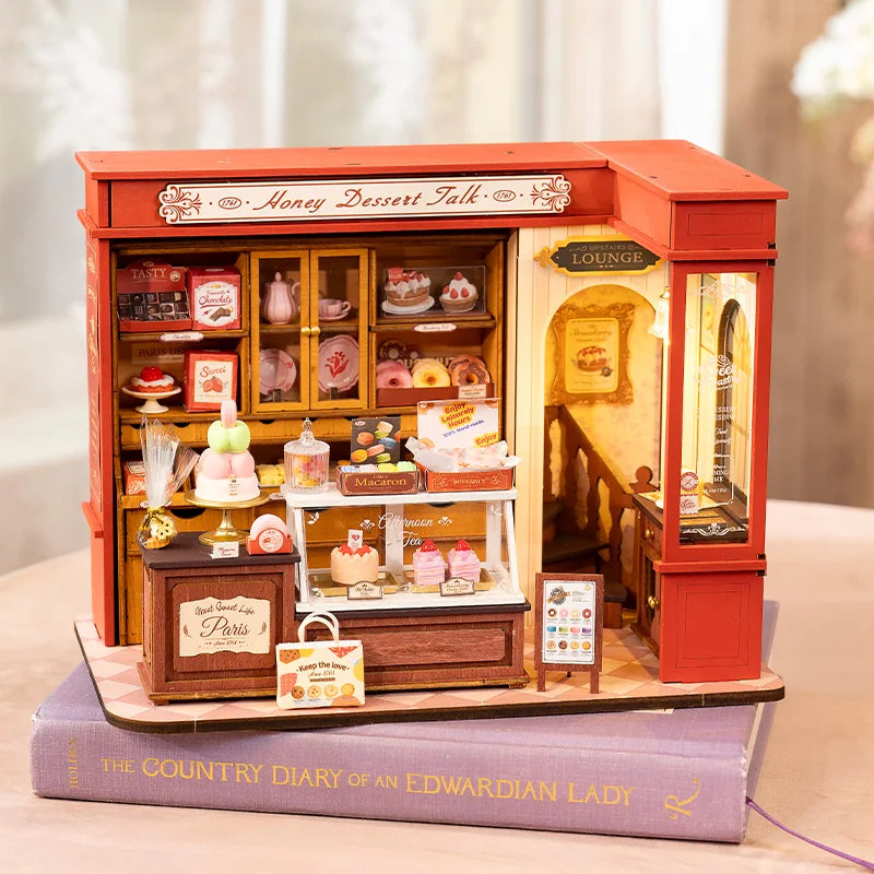 Robotime Rolife Honey Dessert Talk Miniature Dollhouse Wooden House Toy Set for Girls Beautiful Home Decor 3D Puzzle Kit