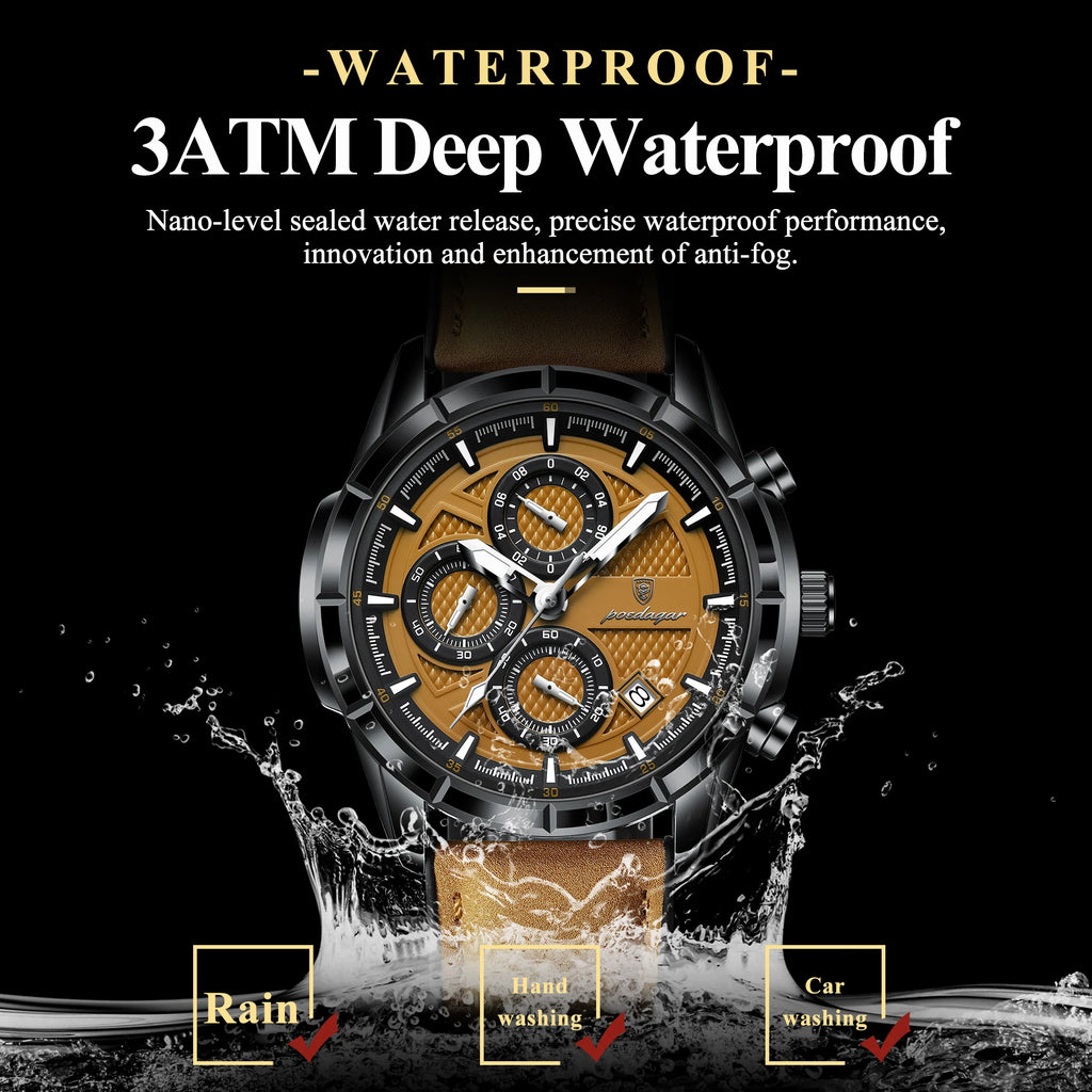 POEDAGAR Luxury Top Men Wristwatch Quartz Original Leather Men's Watches Date Chronograph Waterproof Luminous Man Watch Male+Box