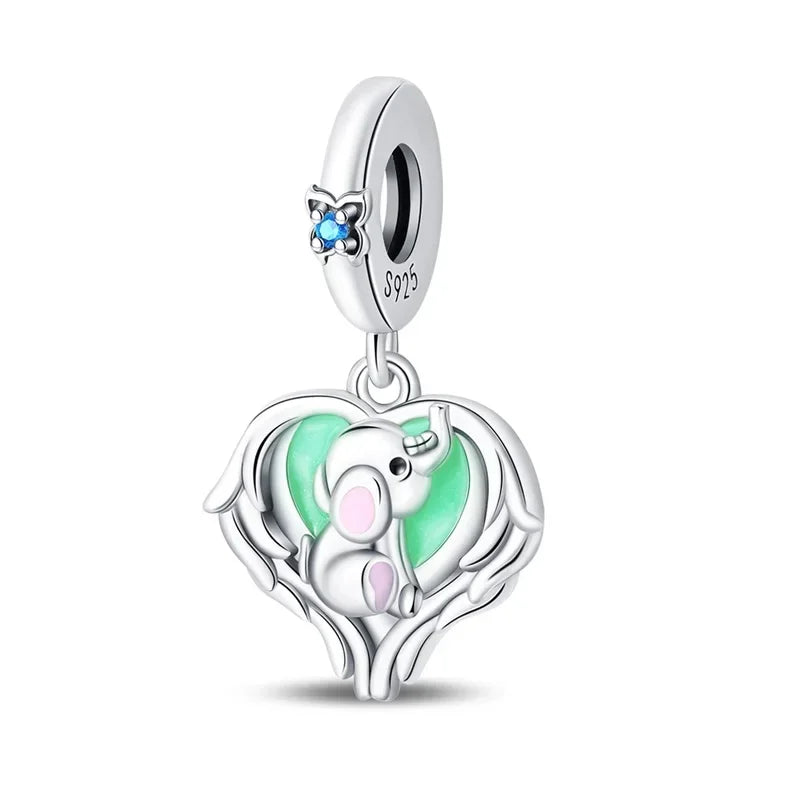 Original Lovely Elephant Purple Zircon Charms Beads 925 Sterling Silver Fit Bracelet Jewelry Diy Woman's Gift Necklace Accessory