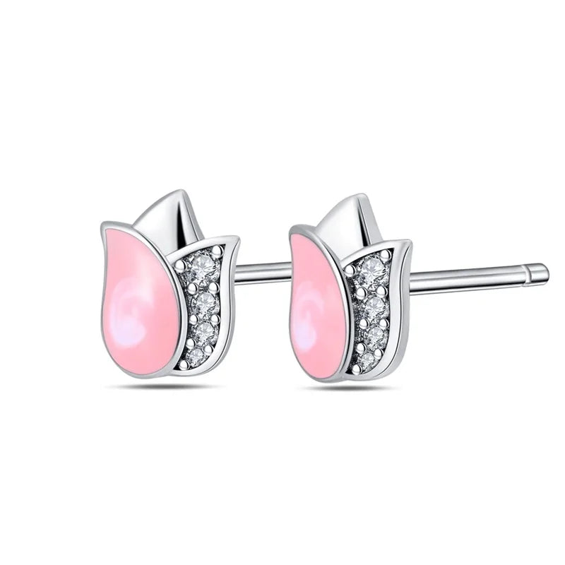 Fashion Spring Series Earrings For Women 925 Silver Color Butterfly Dragonfly Flower Heart Shaped Ear Studs Fine Jewelry Couple