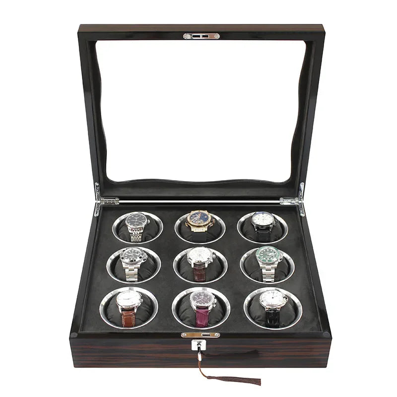 Wood Watch Box Storage Case Big Size Watch Boxes Organizer Men Mechanical Wrist Watches Transparent Skylight Display Collection