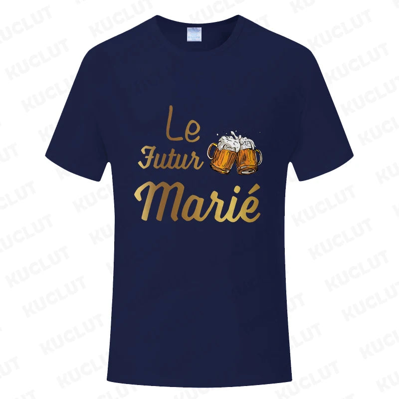 French Evg Team Married Tops Single Farewell Bachelor Party T Shirt Future Groom Man Tshirt Fashion Beer Graphic Wedding Tees