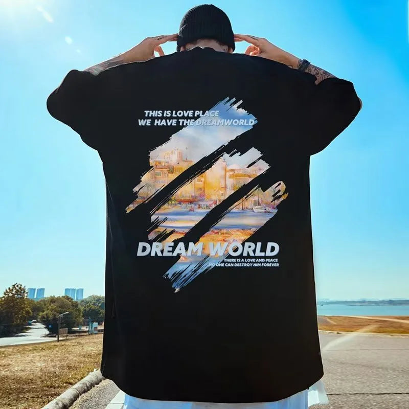 M-8XL 2024 NewPainting Print Round Neck Short Sleeve T-shirt for Men and Women Large Loose Casual Five Quarter Sleeved Top