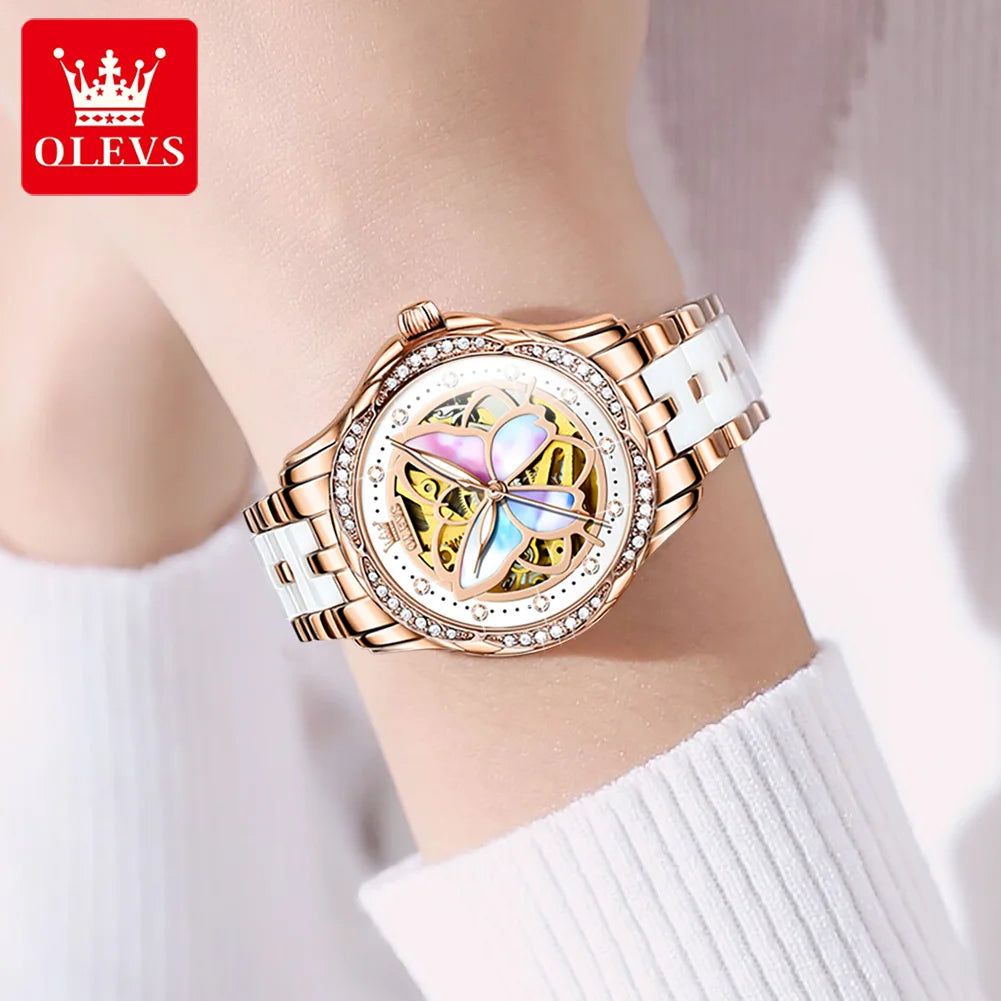 OLEVS 6615 Womens Watch Original Brand Automatic Mechanical Watch Waterproof Stainless Steel Watch With Box Watches Luxury Women