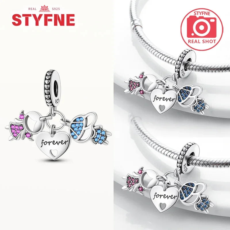 Romantic Original Accessories Sparkling Magic Cube Love Red Heart Beads 925 Silver Women Bracelet DIY Jewelry Gift Charms Beads