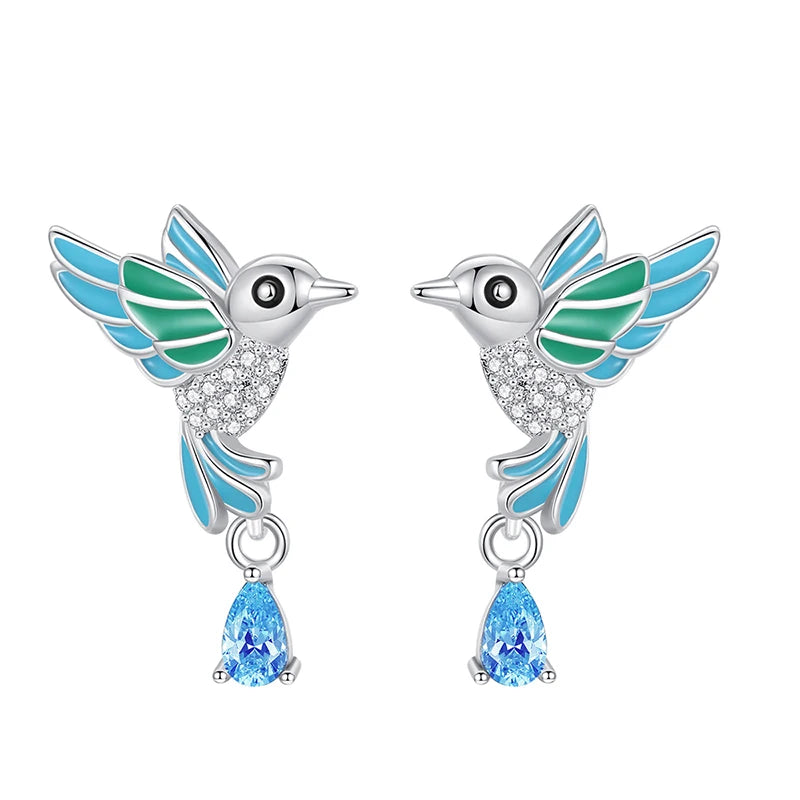 Fashion Spring Series Earrings For Women 925 Silver Color Butterfly Dragonfly Flower Heart Shaped Ear Studs Fine Jewelry Couple