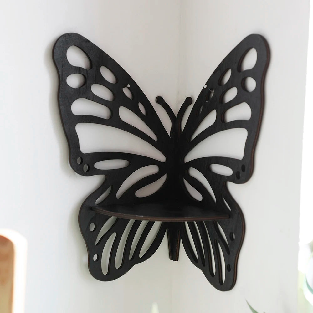 Butterfly Crystal Display Shelf Wooden Stand Corner Decoration Boho Hanging Wall Jewelry Holder Storage Organizer For Home Decor