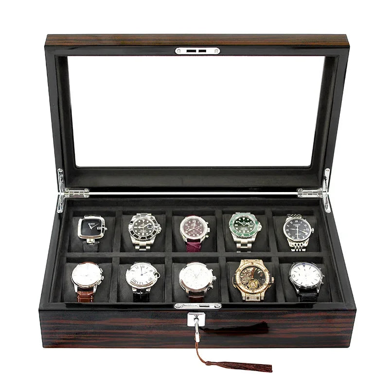 Wood Watch Box Storage Case Big Size Watch Boxes Organizer Men Mechanical Wrist Watches Transparent Skylight Display Collection