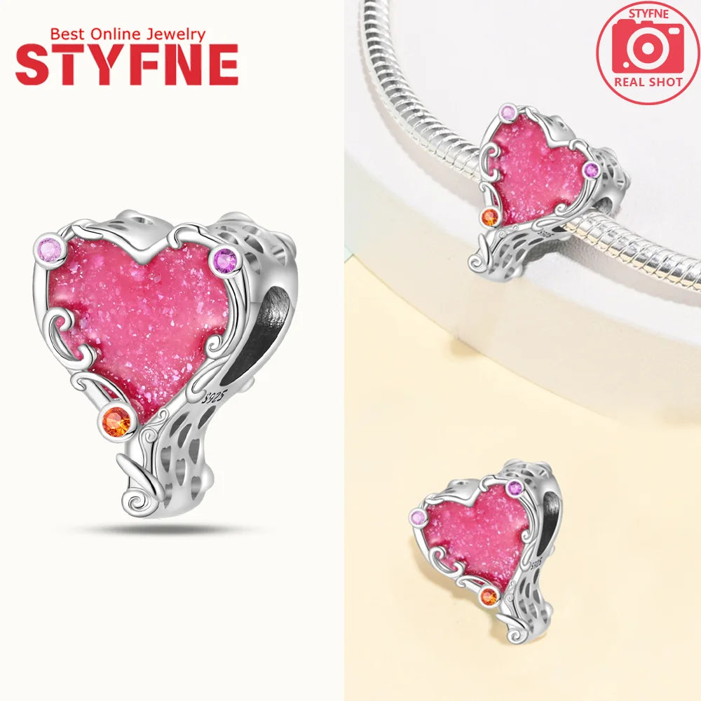 Romantic Original Accessories Sparkling Magic Cube Love Red Heart Beads 925 Silver Women Bracelet DIY Jewelry Gift Charms Beads