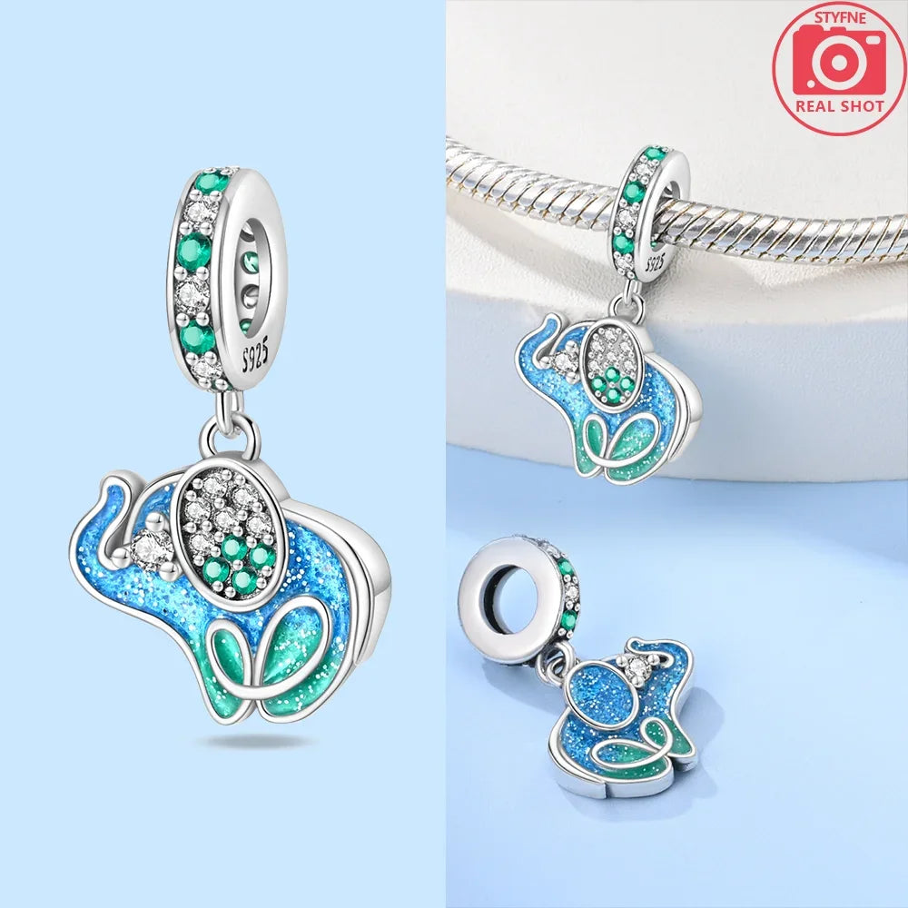Original Lovely Elephant Purple Zircon Charms Beads 925 Sterling Silver Fit Bracelet Jewelry Diy Woman's Gift Necklace Accessory