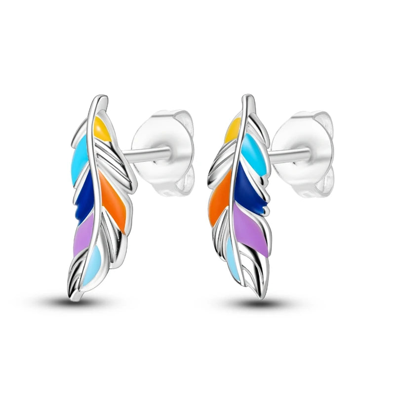 Fashion Spring Series Earrings For Women 925 Silver Color Butterfly Dragonfly Flower Heart Shaped Ear Studs Fine Jewelry Couple