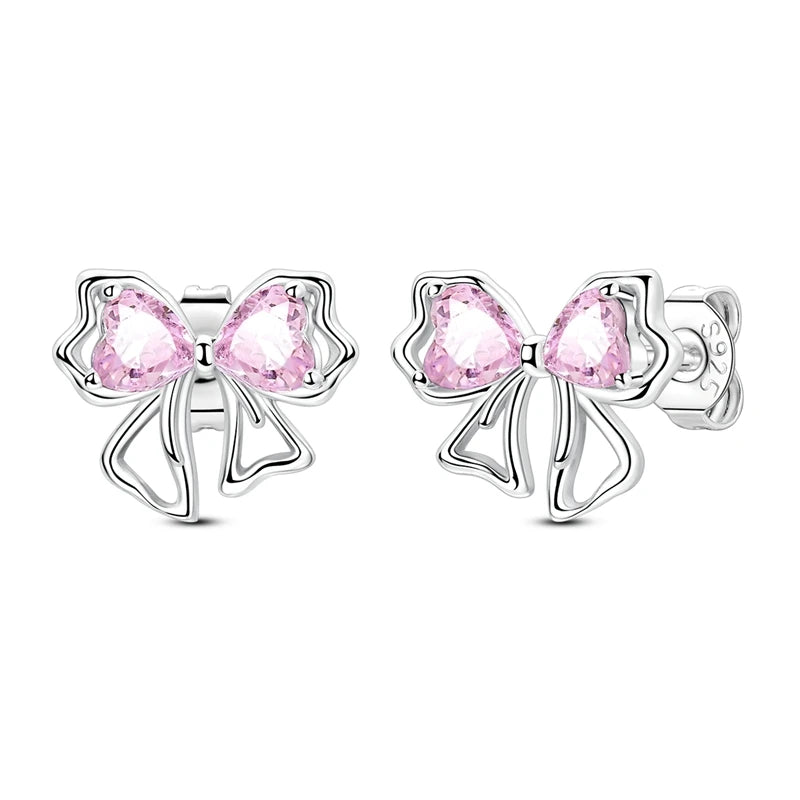Fashion Spring Series Earrings For Women 925 Silver Color Butterfly Dragonfly Flower Heart Shaped Ear Studs Fine Jewelry Couple