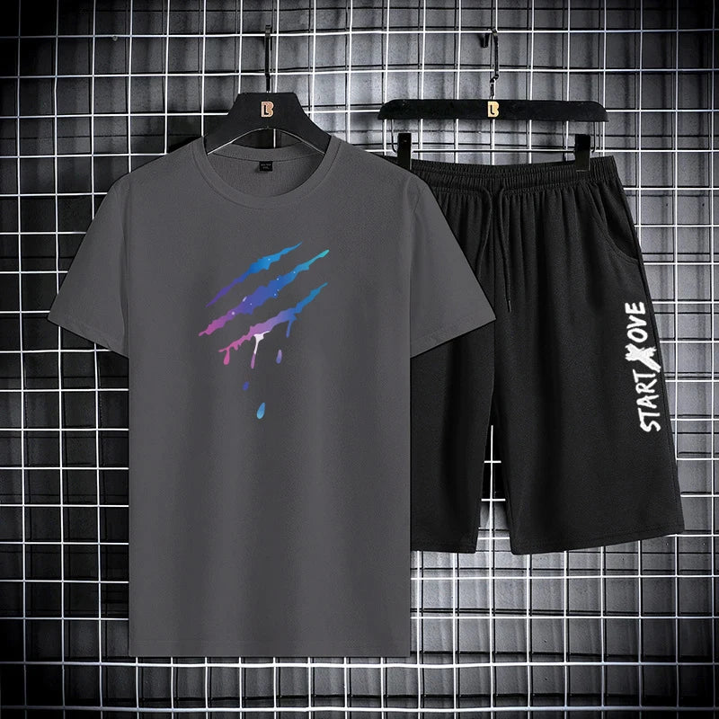 2025 Summer Thin Casual Quick Drying Two Piece Set  Men's set sports outdoor running Short Sleeve T shirt +Shorts Tracksuit Sets