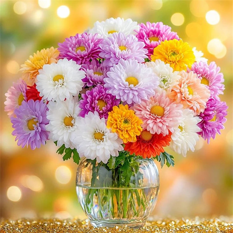 HUACAN Diamond Mosaic Chrysanthemum Flower Sunset Home Decor Rhinestones Diy Diamond Painting Floral Gift Full Kits